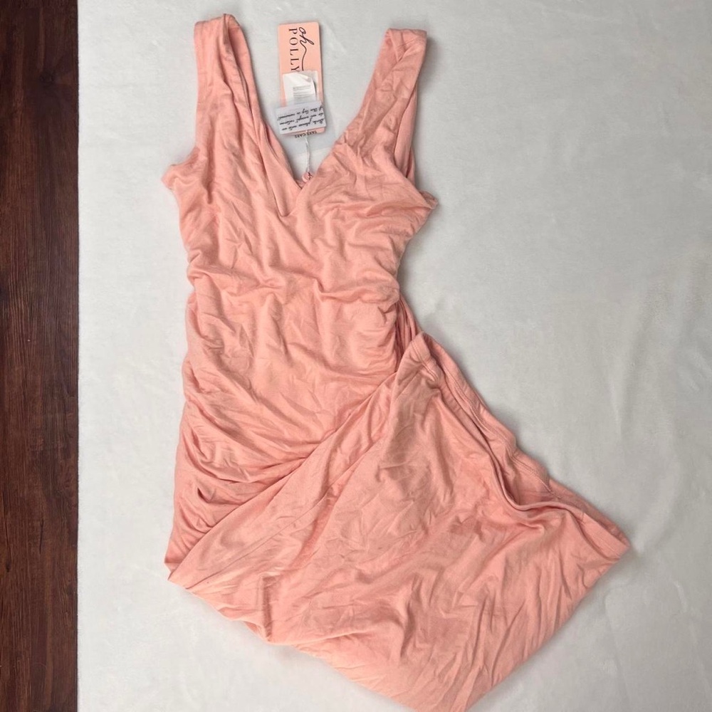 Oh Polly the lowdown bodycon plunge peach dress